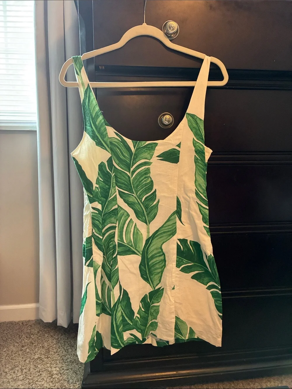 H&M Cream colored Dress with Green Leaf Print